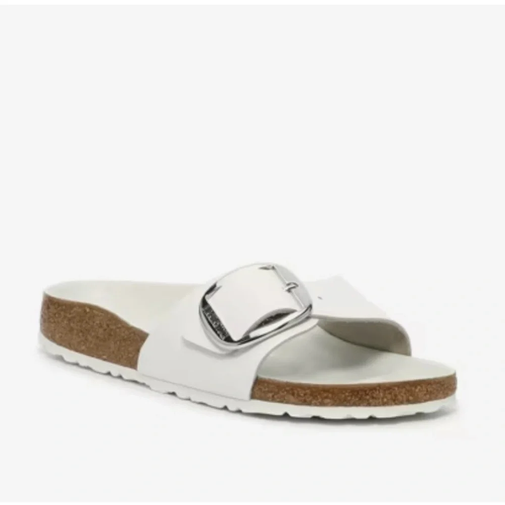 Birkenstock MADRID White Sandals with Metallic Buckle - Picture 2 of 10
